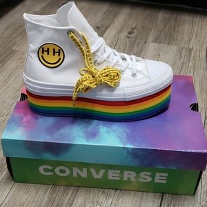 Rainbow Platform Miley Cyrus Shimmer White Convers